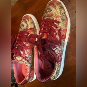 Floral Patterned Sneakers with Gold Accents